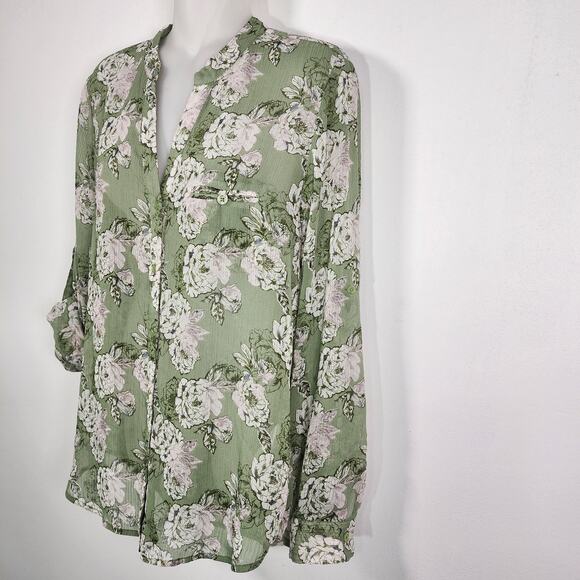 Kut from the Kloth Women's Jasmine Chiffon Button Up Shirt Green Floral Small - Picture 7 of 10
